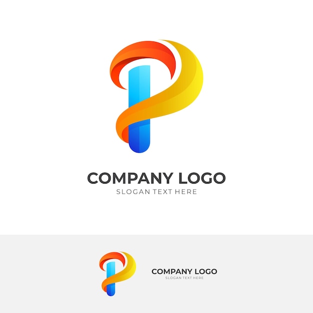 Vetor de design de logotipo da letra p, estilo 3d simples