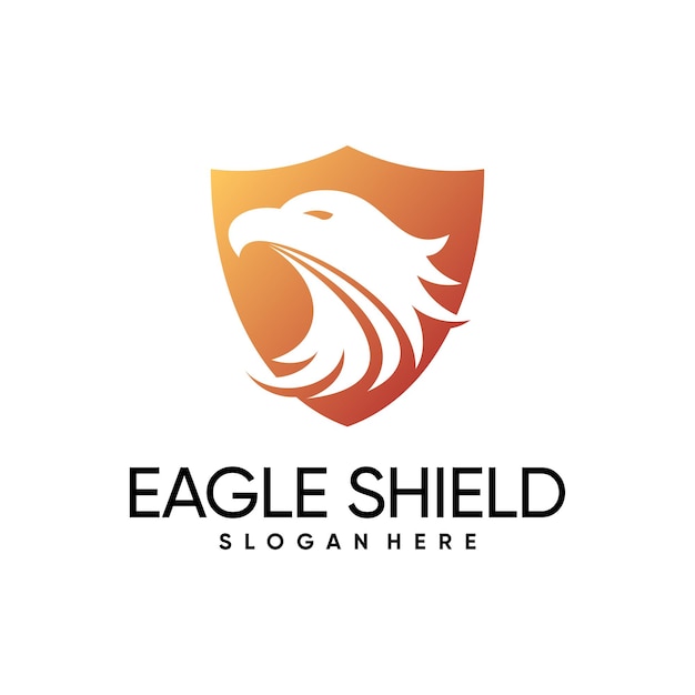 Vetor de design de logotipo de cabeça de águia com ícone de escudo e ideia criativa