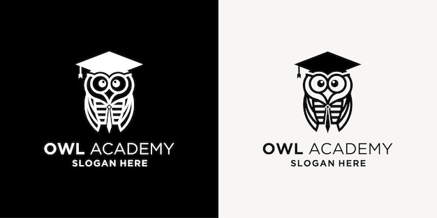 Vetor de design de logotipo de coruja com academia universitária de conceito de educação e aprendizagem