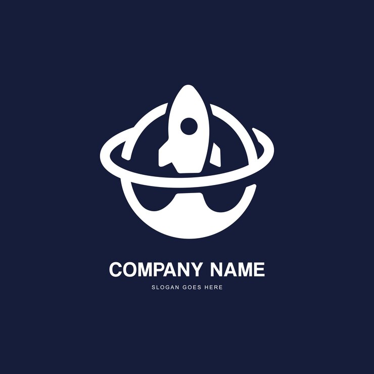 Vetor vetor de design de logotipo de foguete com planeta saturno