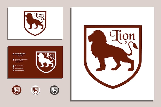 Vetor de design de logotipo de marca de emblema de leão com cartão de visita