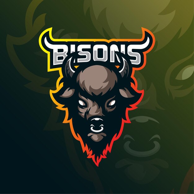 Vetor de design de logotipo de mascote de bisonte com estilo de conceito de ilustração moderna para impressão de crachá, emblema e camiseta.