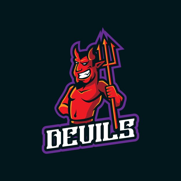 Vetor de design de logotipo de mascote de diabos com estilo de conceito de ilustração moderna para emblema de crachá e impressão de camiseta Ilustração de diabos inteligentes para equipe esportiva e esportiva