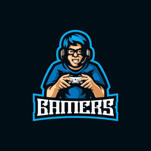 Vetor de design de logotipo de mascote de jogador com estilo de conceito de ilustração moderno para impressão de crachá, emblema e camiseta. ilustração de jogador inteligente para equipe de esporte e esport.