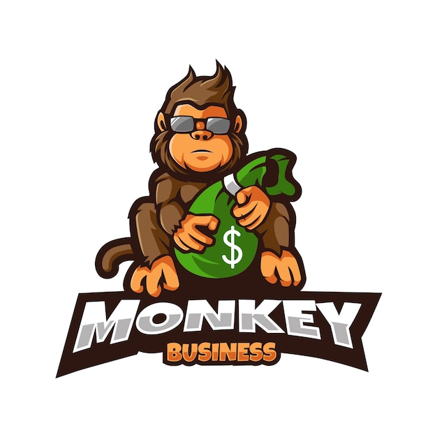 Vetor de design de logotipo de mascote de macaco macaco com bolsa de dinheiro