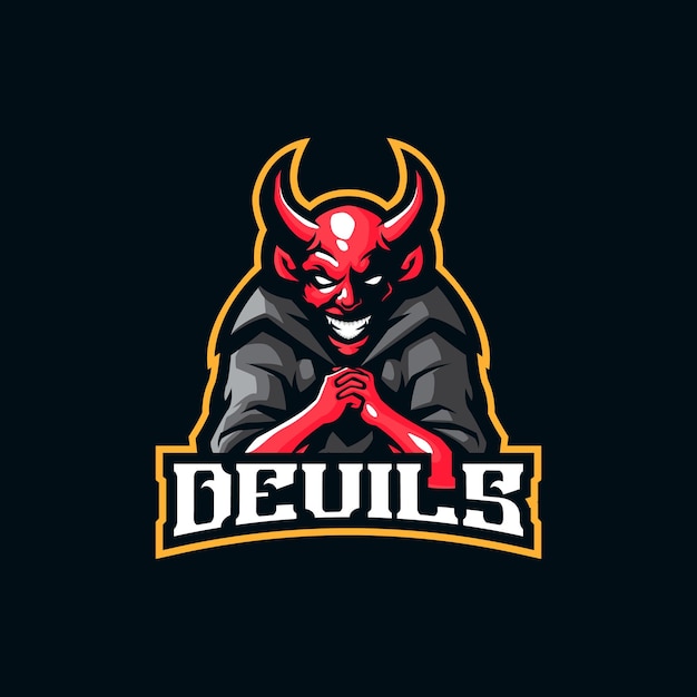 Design do diabo no logotipo do jogo de mascote de esports de estilo de  ilustração