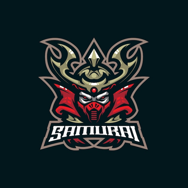 Vetor de design de logotipo de mascote samurai com estilo de conceito de ilustração moderno para emblema de crachá e impressão de camiseta ilustração de samurai de cabeça para equipe de esporte e esport