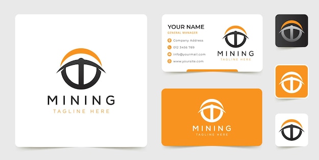 Vetor vetor de design de logotipo de mineração com modelo de cartão de visita