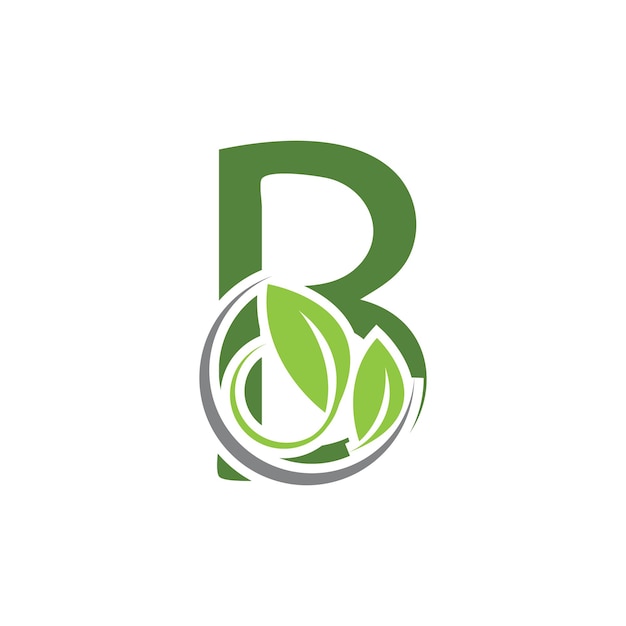 Vetor de design de logotipo de monograma de folha verde e letra b