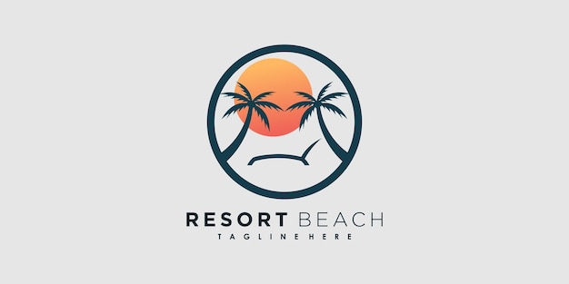 Vetor de design de logotipo de praia de resort com conceito criativo de palma de ícone