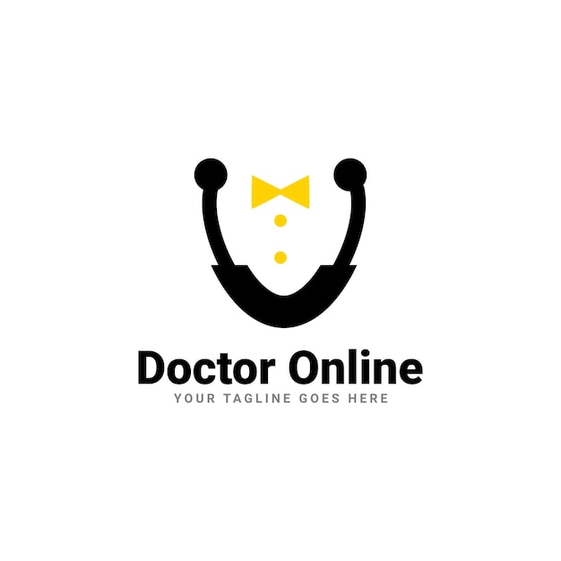 Vetor vetor de design de logotipo de serviços virtuais on-line médico