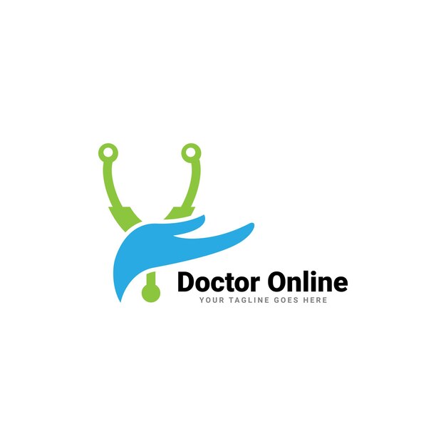 Vetor vetor de design de logotipo de serviços virtuais on-line médico