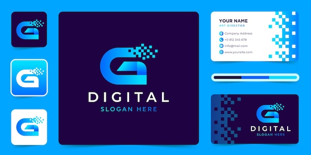 Vetor vetor de design de logotipo de tecnologia de dados letra g com modelo de cartão de visita