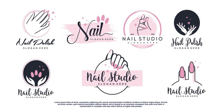 Vetor vetor de design de logotipo de unhas de beleza com conceito de elemento criativo vetor premium