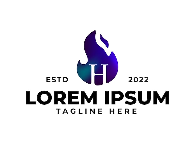 Vetor de design de logotipo gradiente azul de chama de fogo de letra h