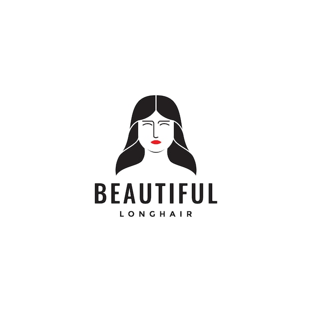 Vetor de design de logotipo minimalista estético de cabelo comprido de mulher de rosto bonito