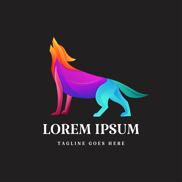 Vetor de design de logotipo moderno e colorido de lobo uivante