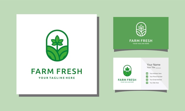 Vetor de design de logotipo simples de folha de fazenda verde natureza