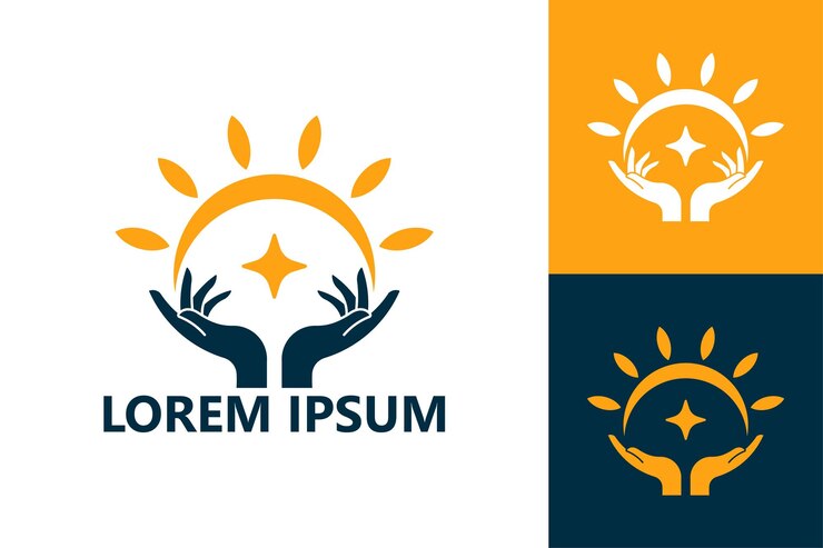 Vetor vetor de design de modelo de logotipo de cuidados com as mãos da luz do sol