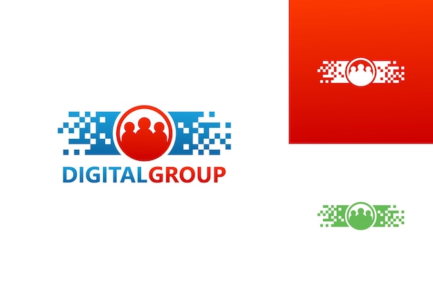 Vetor de design de modelo de logotipo de grupo digital pixel, emblema, conceito de design, símbolo criativo, ícone