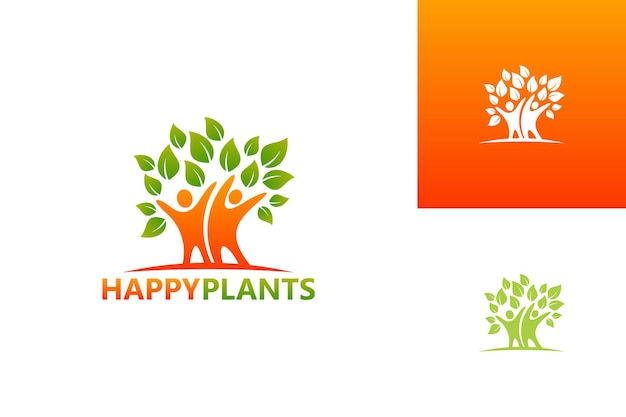 Vetor de design de modelo de logotipo de plantas felizes, emblema, conceito de design, símbolo criativo, ícone