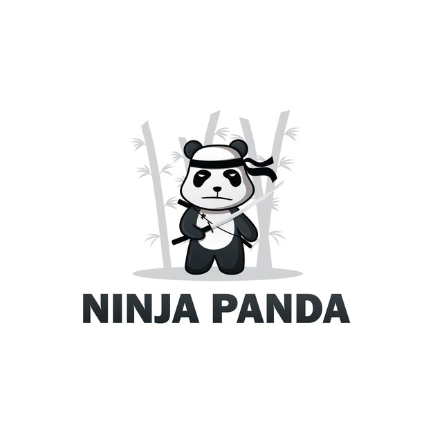 personagem de desenho animado do panda ninja em fundo preto e branco,  modelo de design de logotipo de vetor 4836084 Vetor no Vecteezy