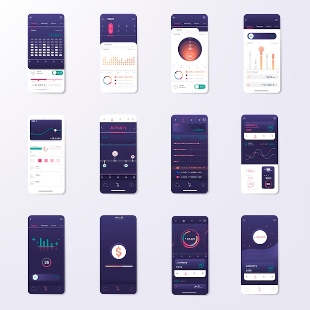 Vetor de design de modelo infográfico de negociação de ações roxo escuro