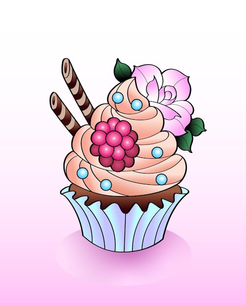 Vetor de design de tatuagem de cupcake desenhado à mão