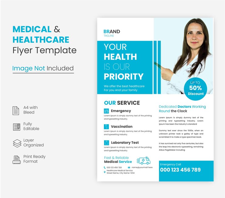 Vetor de design moderno de saúde e folheto médico