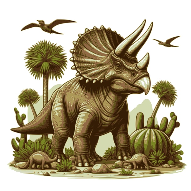 Vetor vetor de dinossauro triceratops em fundo branco