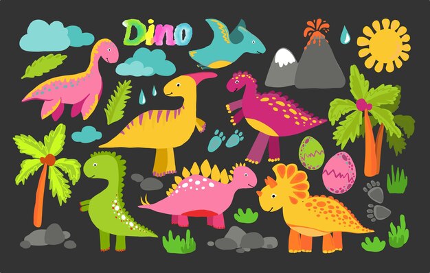 pequeno dinossauro fofo. ilustração em vetor escandinavo para colorir  desenho animado de imagem. imagem de dino de crianças isolada no branco.  bebê monstro réptil para impressão, livro, cartaz, colorir de banner.  1974606