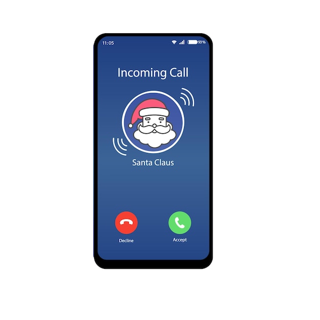 Vetor de dispositivo touchscreen do celular. Chamada incompleta do Papai Noel