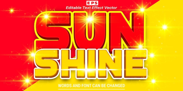 Vetor vetor de efeito de texto editável de cor brilhante brilho do sol