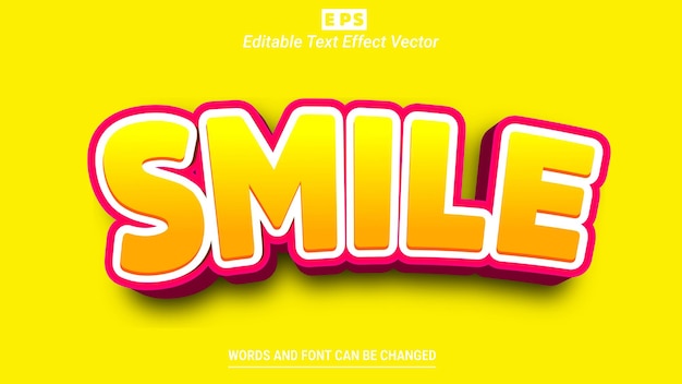 Vetor de efeito de texto editável de sorriso 3d com fundo