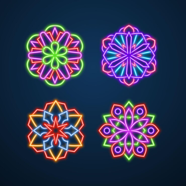 Vetor de efeito neon de flor mandala