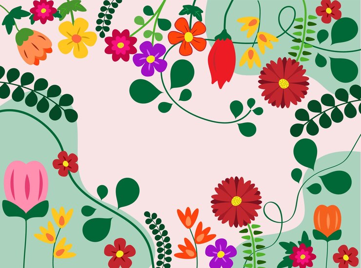 Vetor vetor de elemento de flores diferentes, cores desenhadas à mão, fundo floral, cores vivas.