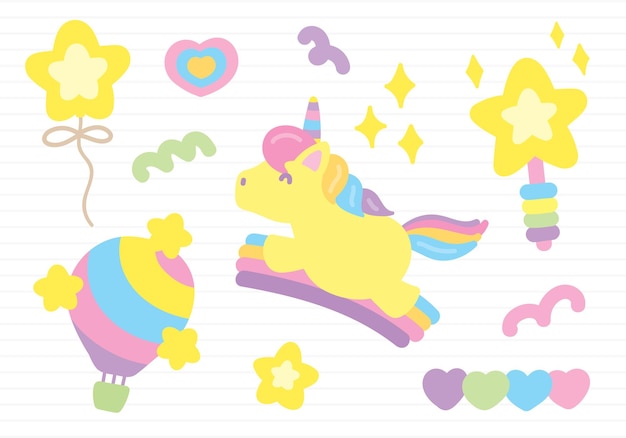 vetor de elemento gráfico de ilustração kawaii de cor pastel fofa e doce definido em estilo desenhado à mão para o seu