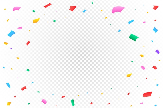 Vetor de elementos de carnaval elemento de comemoração de aniversário e aniversário confete de festa colorida e fita caindo isolado no fundo branco vetor de confete colorido e fita caindo
