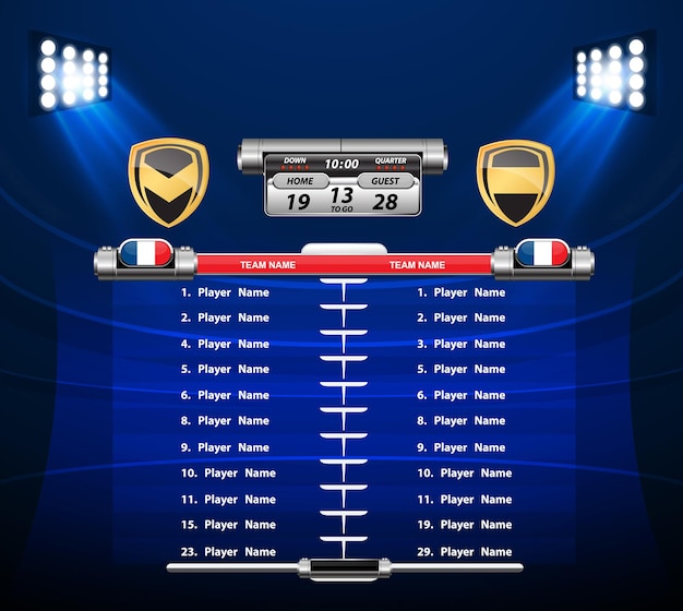 Vetor de elementos infográficos de futebol americano no fundo do campo verde