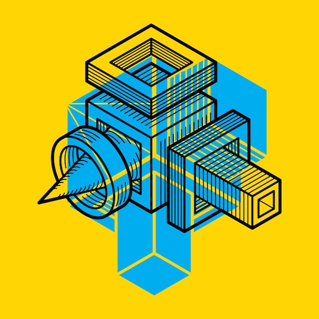 Vetor de engenharia 3d, forma abstrata feita usando cubos e formas geométricas.