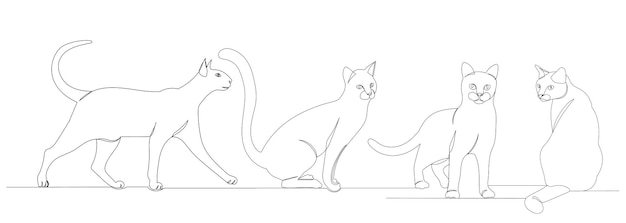 Vetor de esboço de desenho de linha contínua de gatos