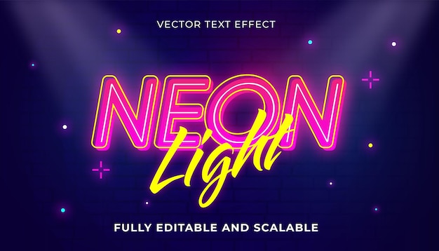 Vetor de estilo de texto de efeito de texto editável com luz de néon