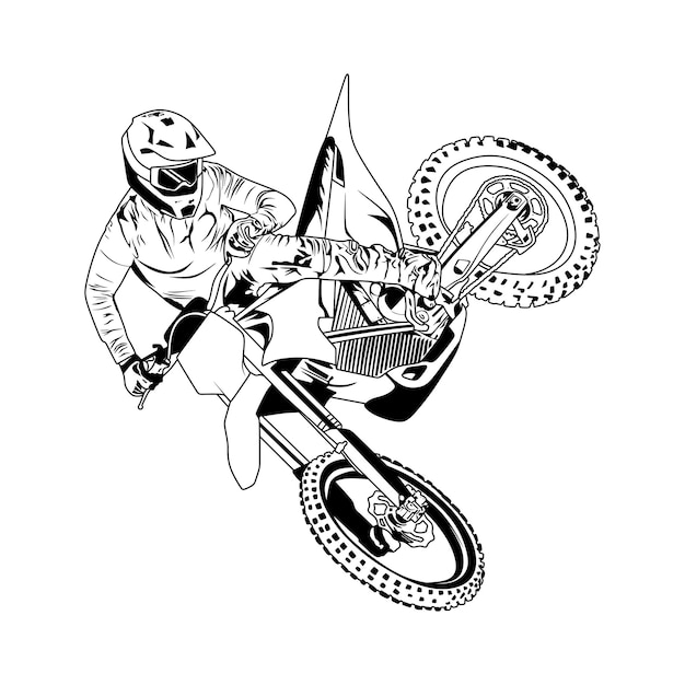 desenho de uma linha contínua jovem piloto de motocross monta moto