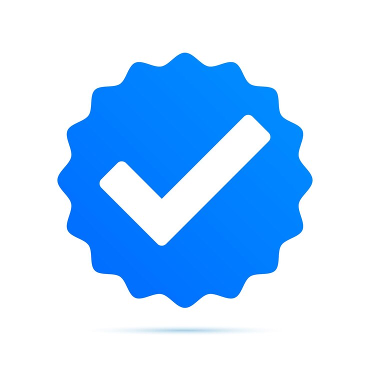 Vetor vetor de estrela de círculo azul de marca de verificação de verificação ícone isolado no fundo branco