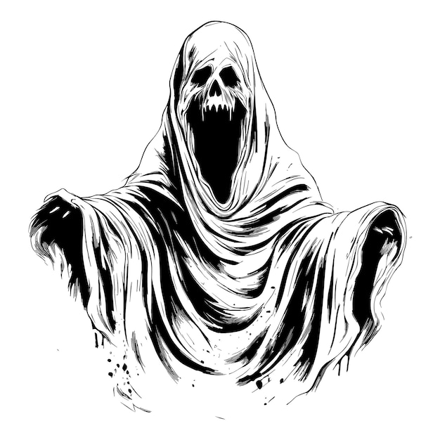 Como Desenhar Ilustração Vetor Fantasma Esqueleto Halloween Desenhe  Fantasma Esqueleto vetor(es) de stock de ©NutkinsJ 614065140