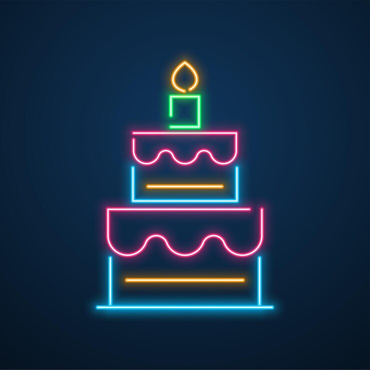 Vetor de festa de bolo de luz néon