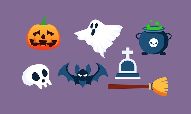 Vetor de fundo de coleção de elemento de halloween plano