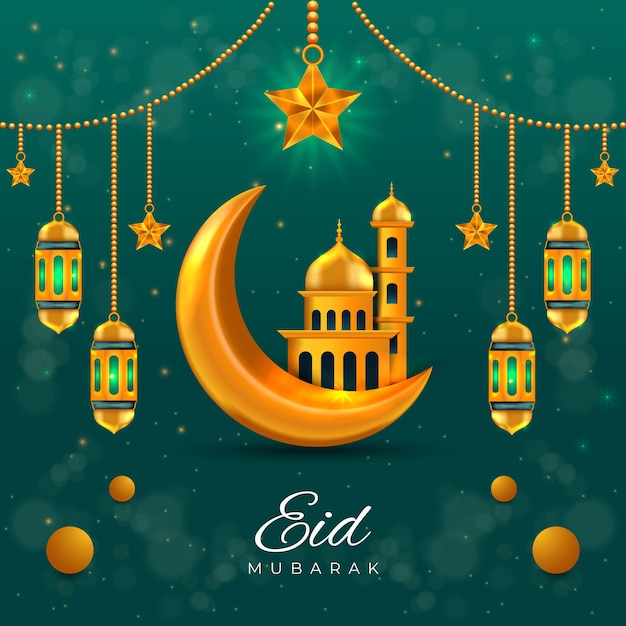 Vetor de fundo de saudação islâmica de luxo de eid mubarak