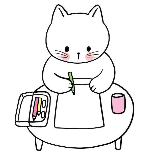 Vetor vetor de gato branco personagem bonito dos desenhos animados.