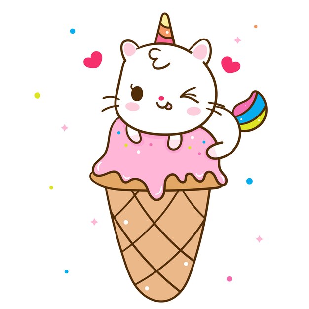 Desenho de unicórnio fofo com doce de sorvete kawaii darwn